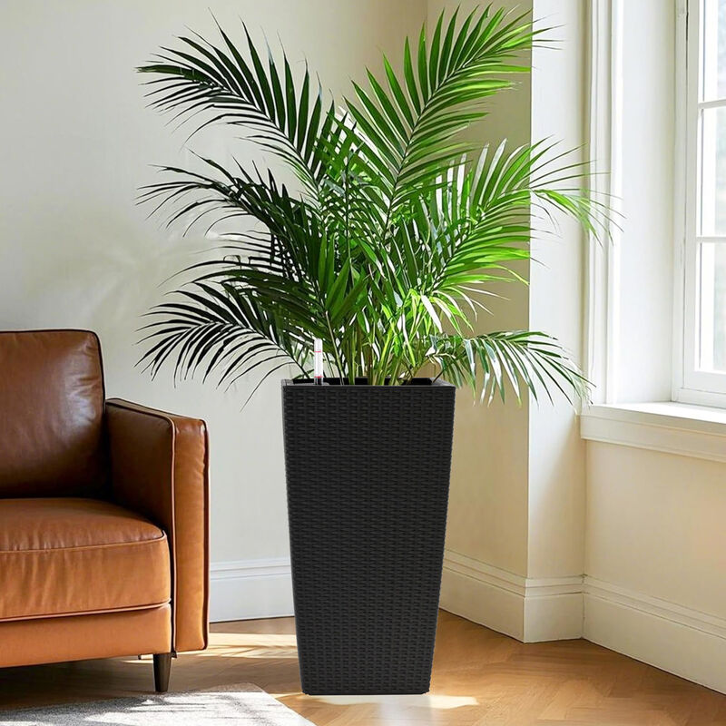 WOW PIONEER 2 Pack High Square Faux Rattan Planters with Automatic Watering System image number 8