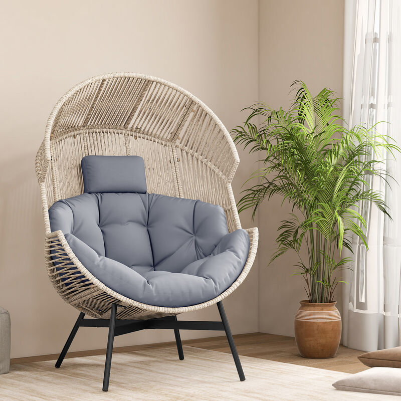 Wicker Oversized Egg Style Chair with Cushions and Headrest