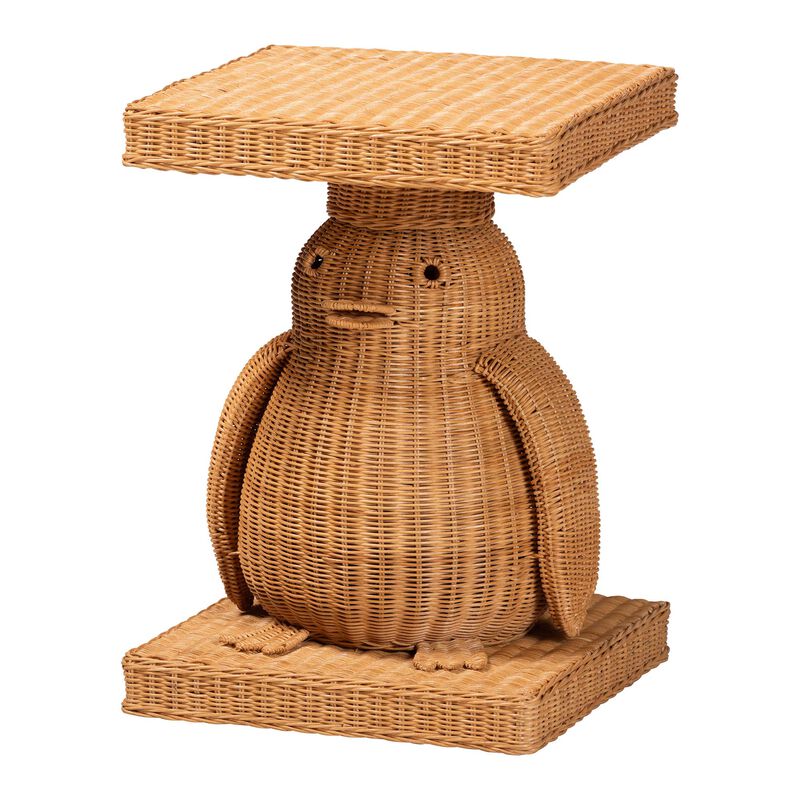 bali & pari Pembroke Penguin End Table - Handwoven Rattan Sculptural Accent Side Table with Platform Base image number 0