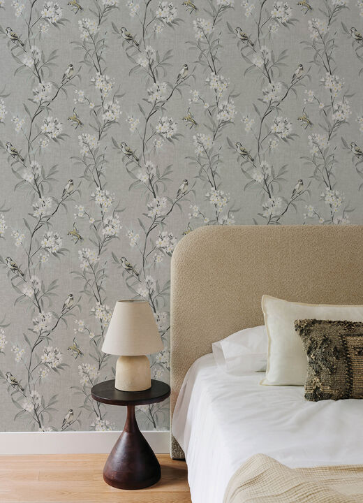 Tea Olive Gray Finch Frolic Wallpaper