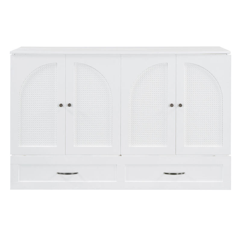 Whisen Modern Design Queen Size Murphy Bed, Folded into a Cabinet with Large Drawers