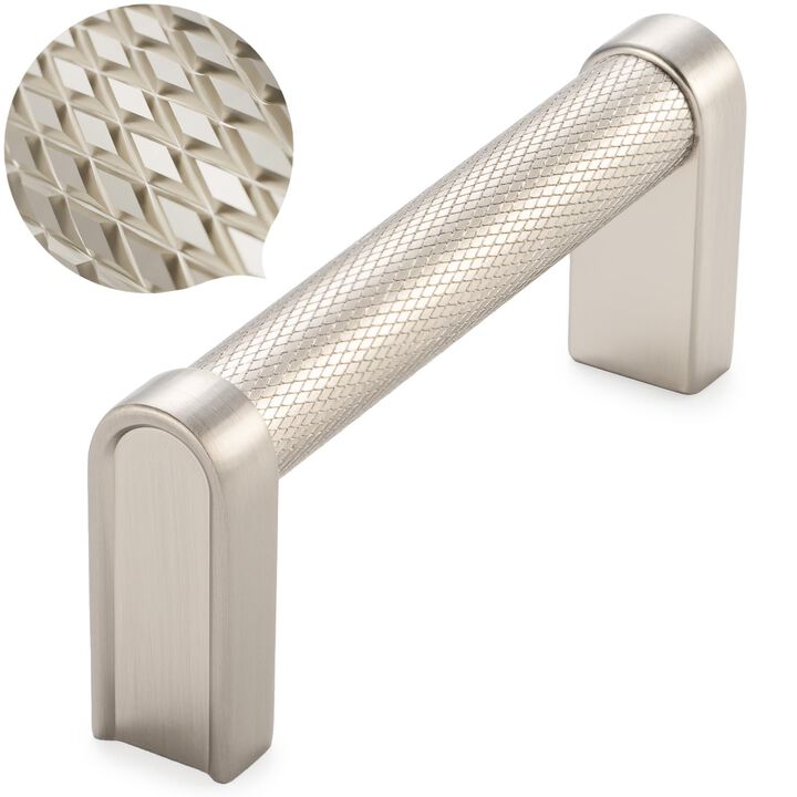 KOOFIZO Brushed Nickel Cabinet Pulls, 10-Pack Knurled Cabinet Handles, 3 Inch Screw Spacing, P28 for Kitchen Door, Drawer, Bedro
