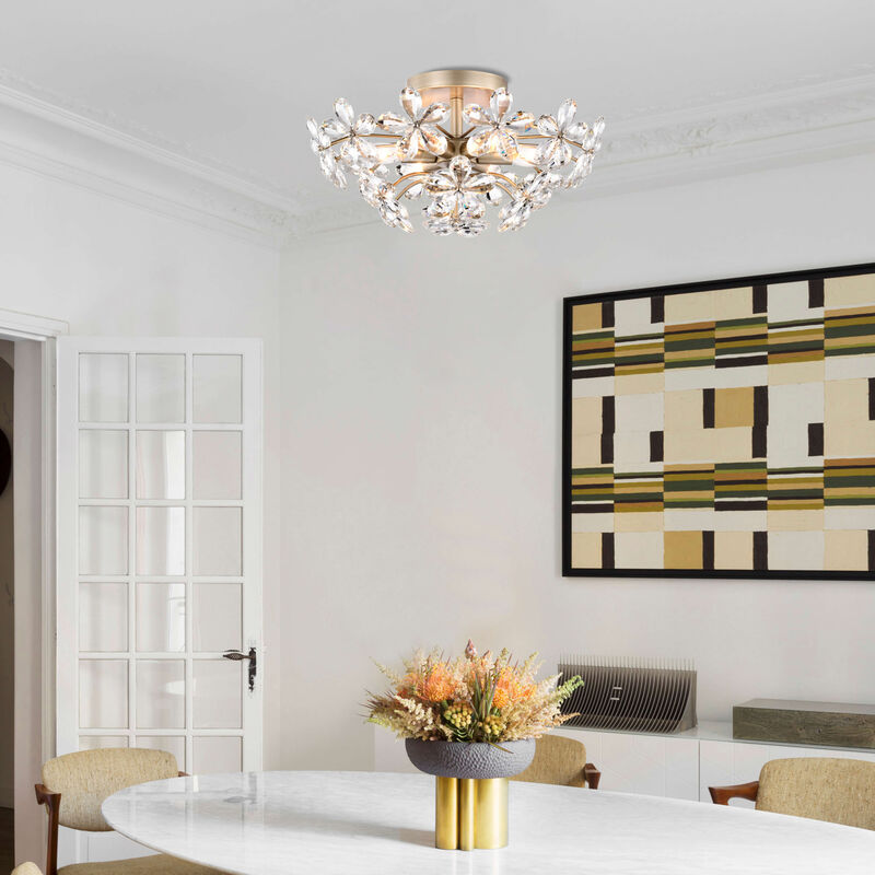 Amira Brushed Silver-ish Champagne 6-Light 17.7" Glass Flower Crystal Flush Mount image number 2