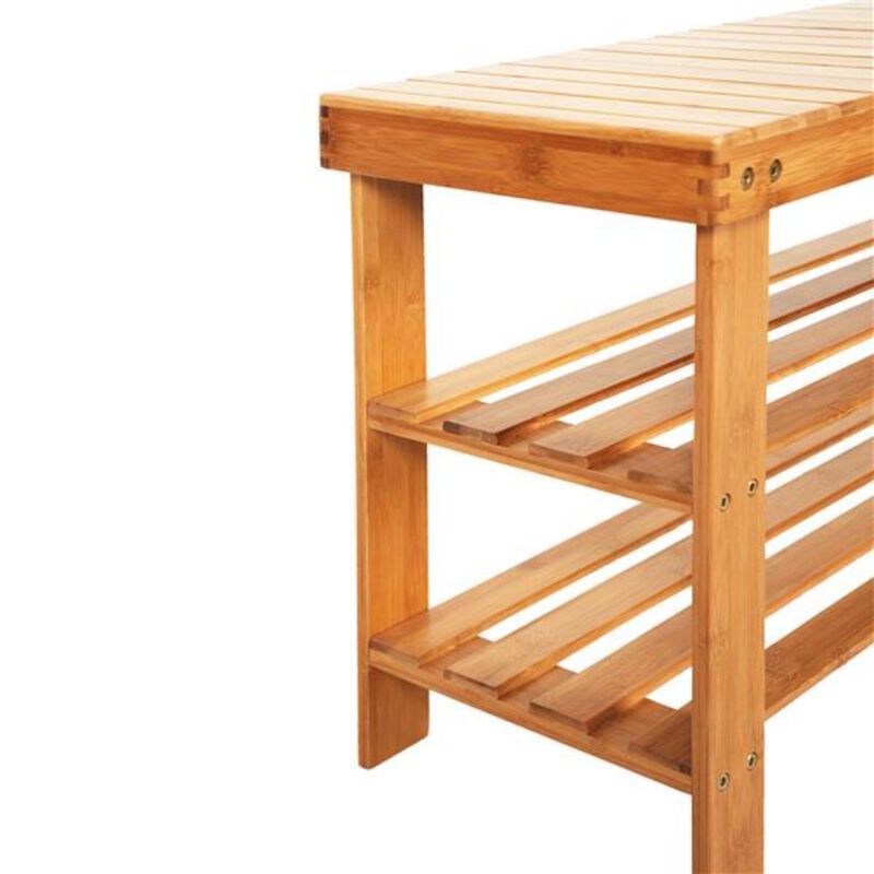 Strip Pattern 3-Tier Shoe Rack Multipurpose Stool & Coffee Table for Entryway & Living Room