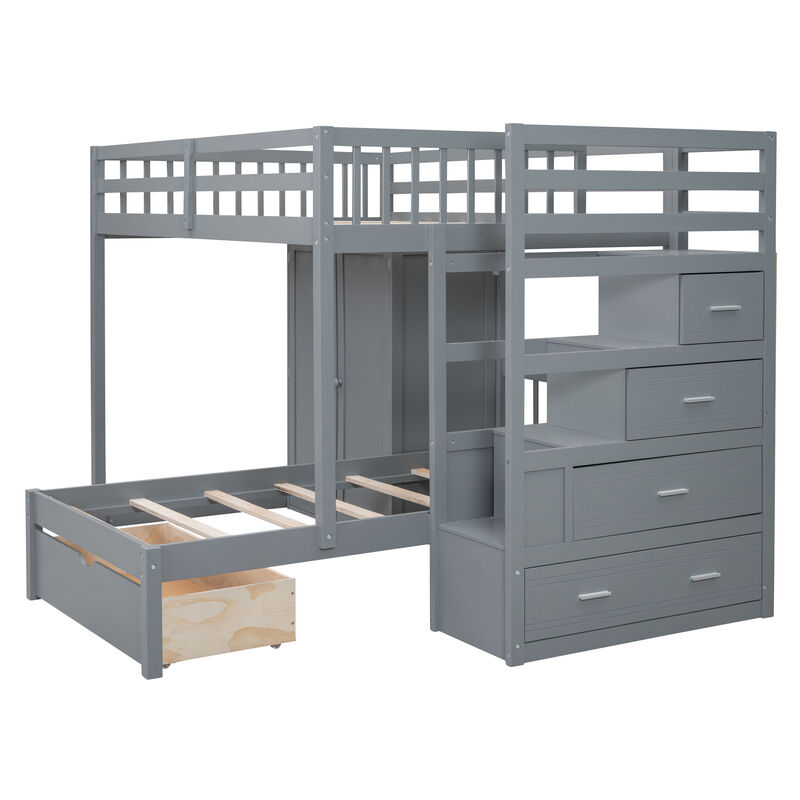 Whisen Full Over Twin Bunk Bed with Wardrobe, Drawers