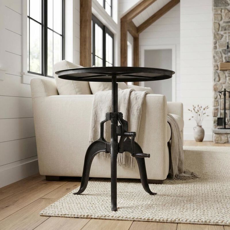 Starlight Canyon Home 30 Inch Adjustable Height Crank Side Table, Industrial End Table, Matte Black image number 4