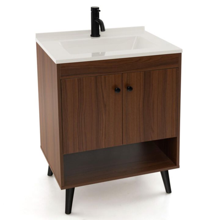 Hivvago 25 Inch Wooden Bathroom Storage Cabinet with Sink