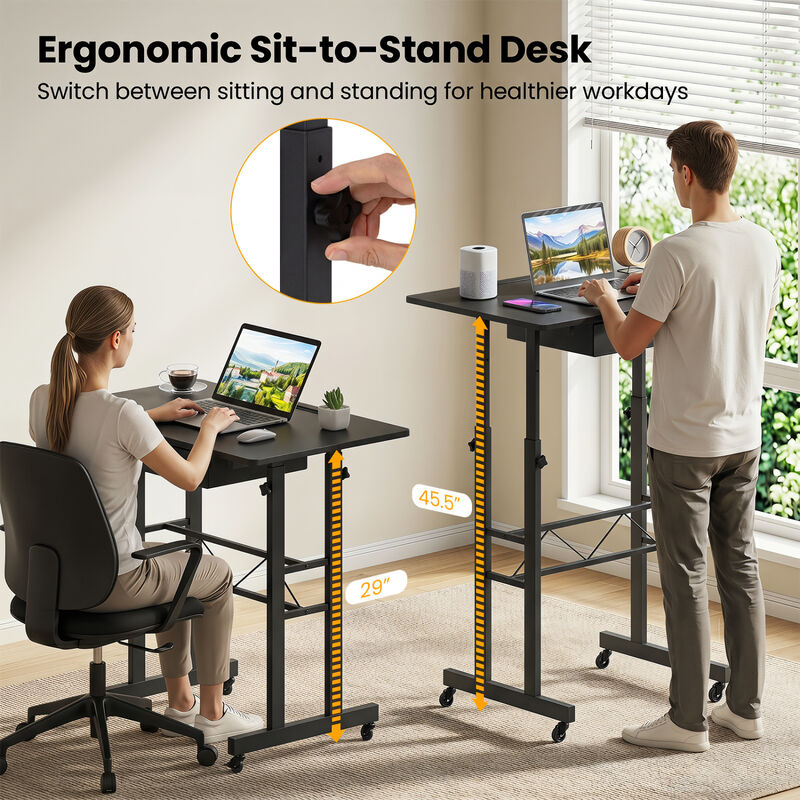 Adjustable Rolling Laptop Desk with Tablet Stand and Drawer image number 6