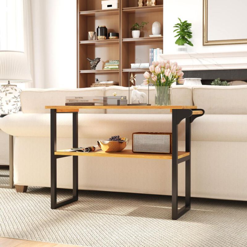 Hivvago 2-Tier Solid Teak Wood Bathroom Shelf with Towel Rack