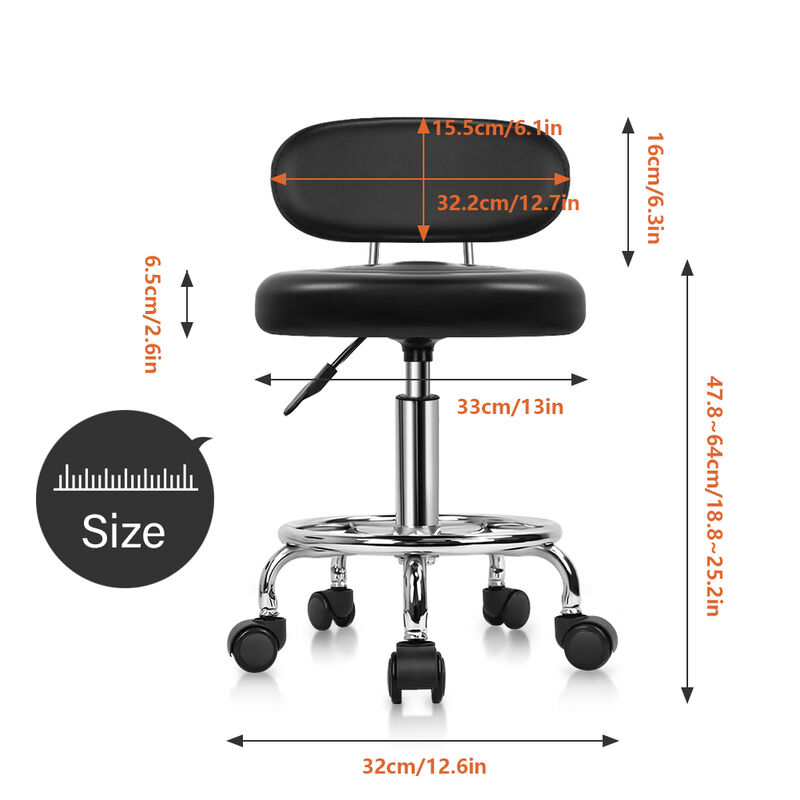 KKTONER PU Leather Modern Rolling Stool with Low Back Height Adjustable Work Salon Swivel Chair with Footrest (Black) image number 2