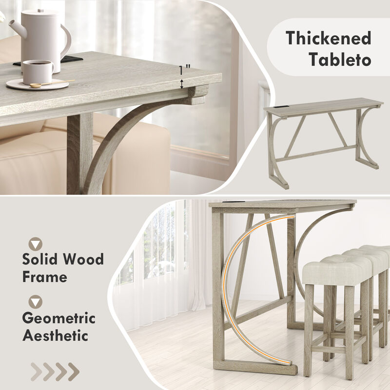 4-Piece Bar Table Set with Power Outlet and Upholstered Saddle Seat Stools