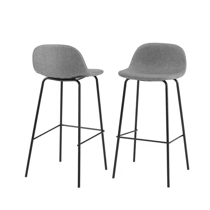 Set of 2 Low Back Barstools – Modern Design with Metal Frame and Linen Seat for Kitchen or Bar
