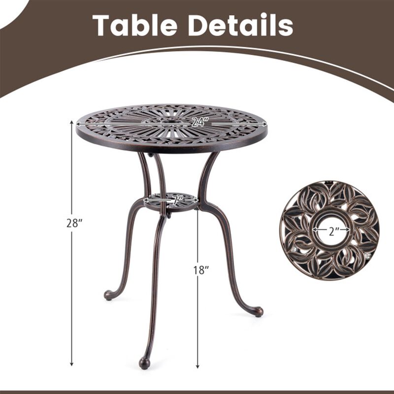 24" Round Cast Aluminum Patio Bar Table with 2" Umbrella Hole image number 1