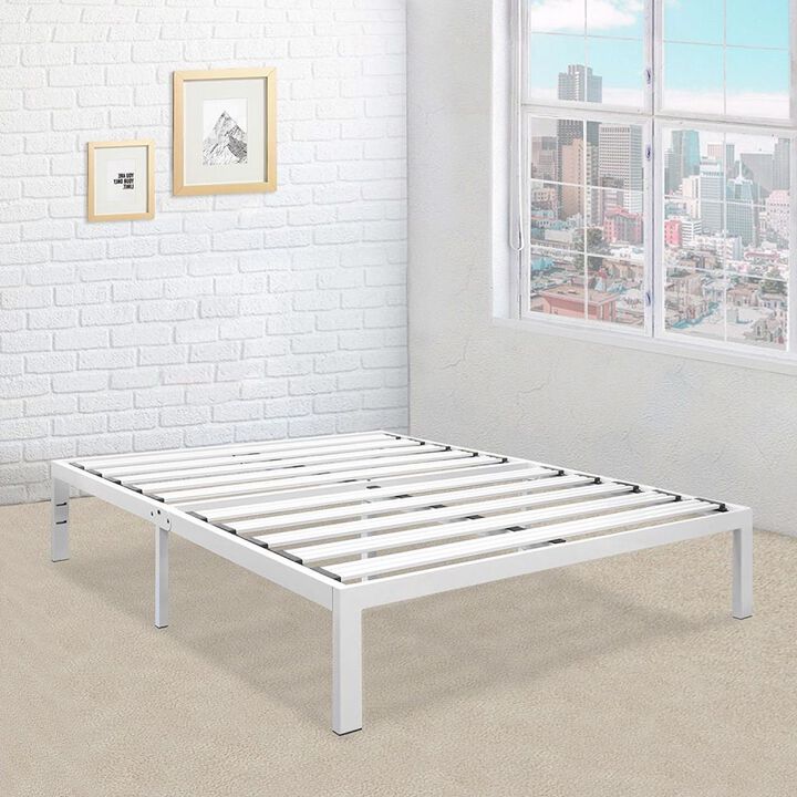 Hivvago King Size Heavy Duty Metal Platform Bed Frame in White