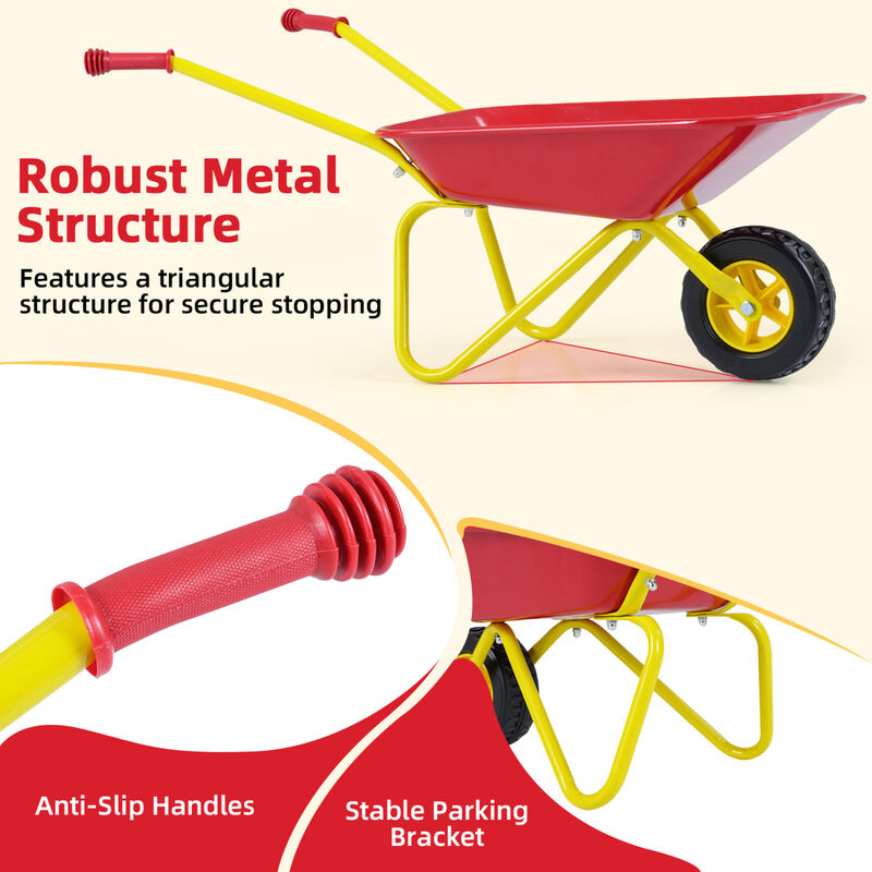 Kids Outdoor Wheelbarrow with All-Terrain Wheels for Gardening and Play image number 5