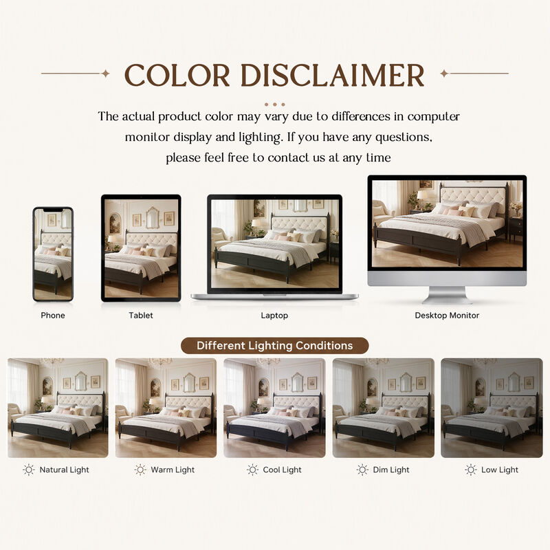 Threrd Easy Assembly Upholstered Platform Bed Frame with Soft Padded Headboard image number 4