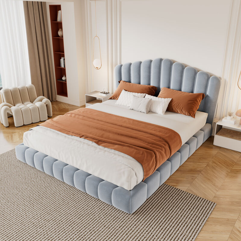 Gludla Velvet Upholstered Queen Bed image number 3