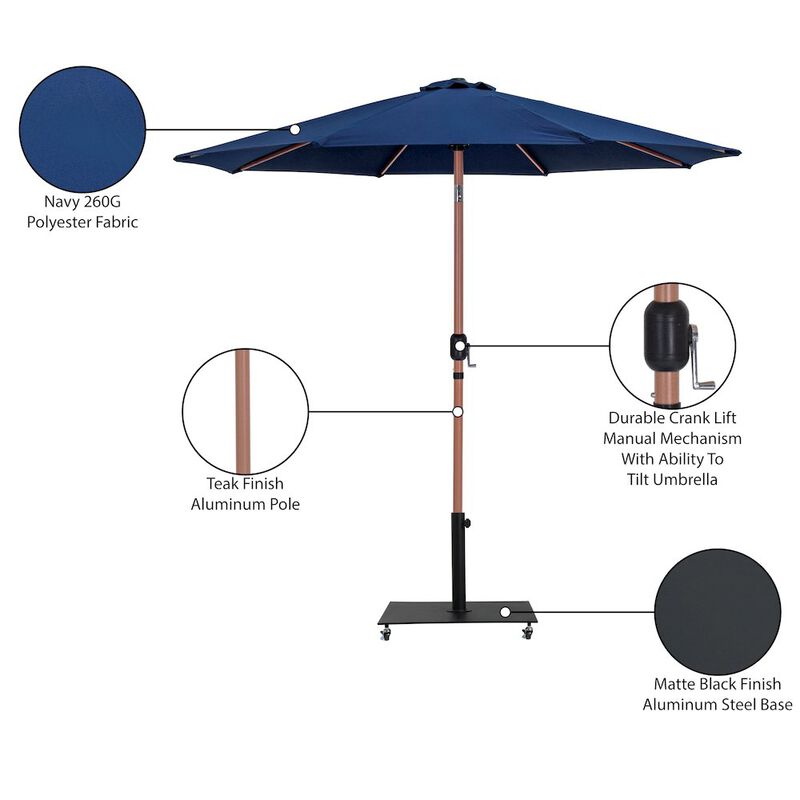 Meridian Furniture Fiji Navy Fabric / Matte Black Aluminum Patio Umbrella with Base Sets