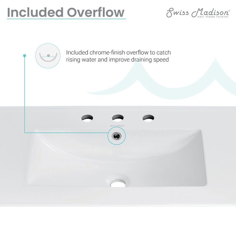 Cannes 48 in. White Bathroom Vanity with 3-Hole Ceramic Sink Top image number 3