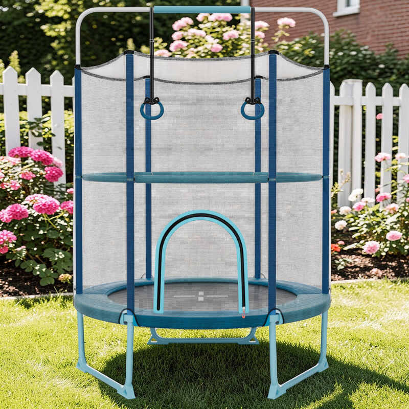 60" Trampoline for Kids with Gymnastics Bar & Rings image number 1