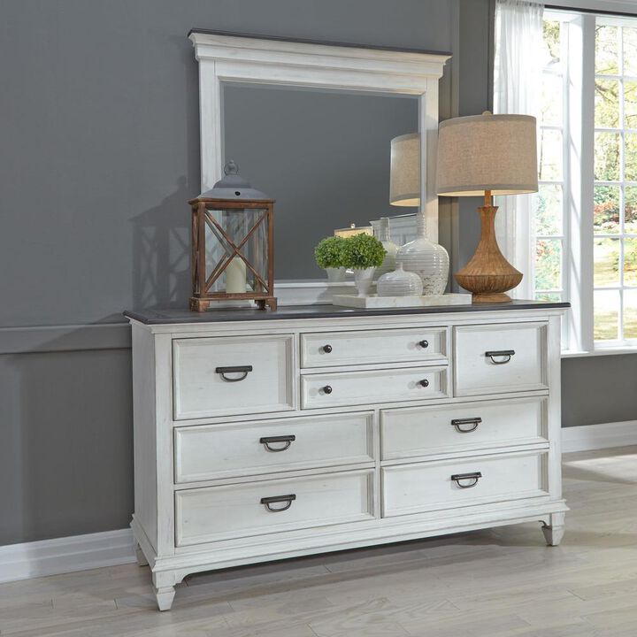 Liberty Furniture Allyson Park Dresser & Mirror in Wirebrushed White w/ Charcoal Top