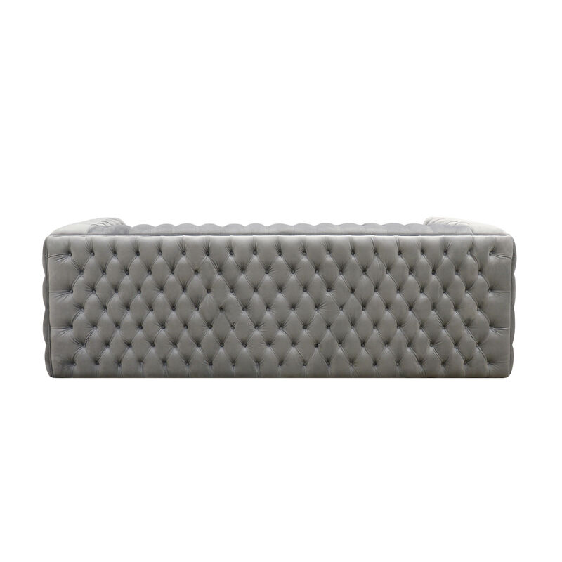 Pasargad Home Vicenza Collection Velvet Tufted Sofa (Silver)