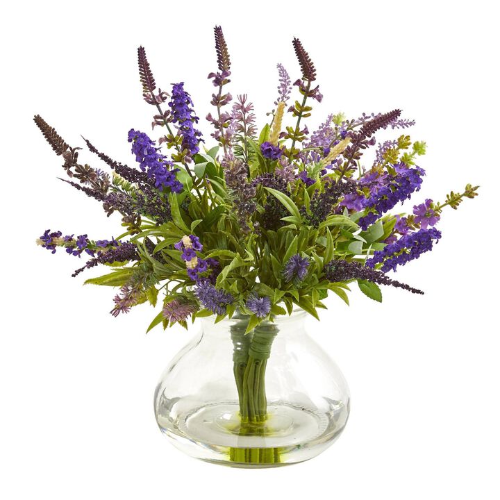 Nearly Natural 16-in Lavender Bouquet Artificial Arrangement in Vase