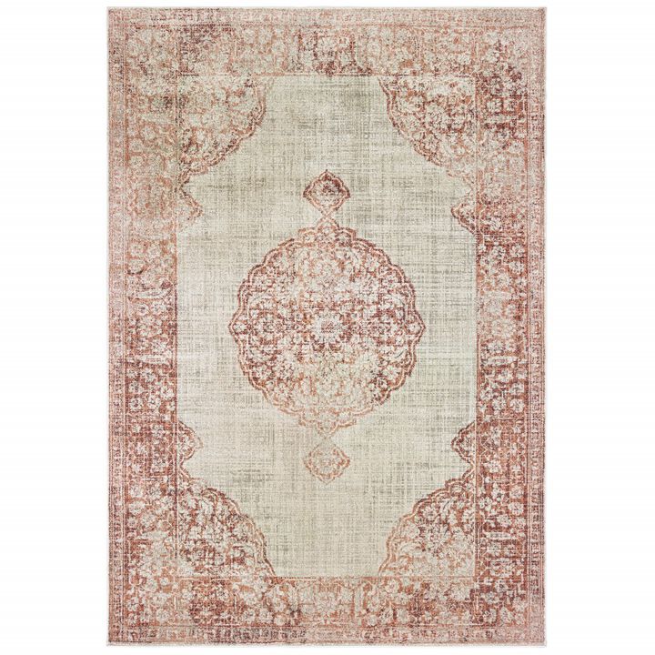 HomeRoots 10' X 13' Ivory And Pink Medallion Area Rug