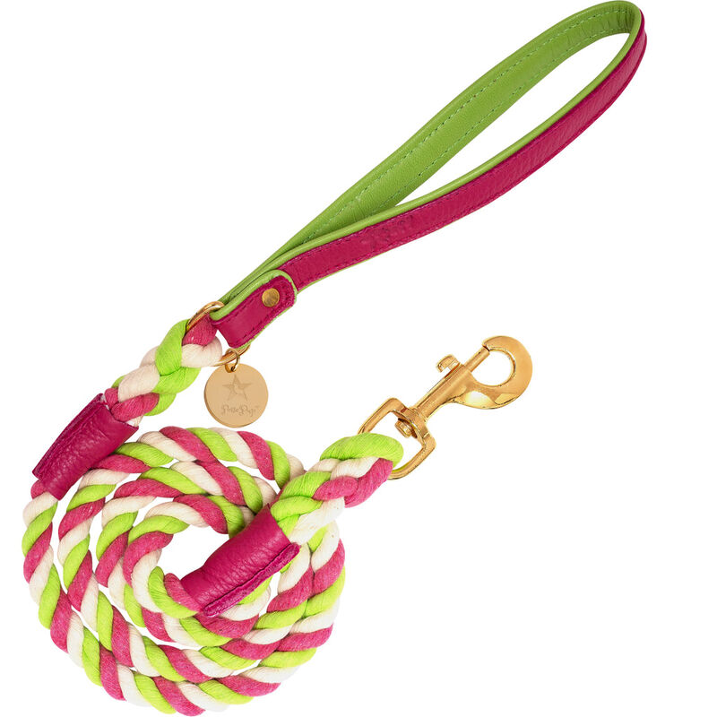 POISEPUP Braided Cotton Rope Leash with Soft Padded Genuine Leather Handle for Dogs