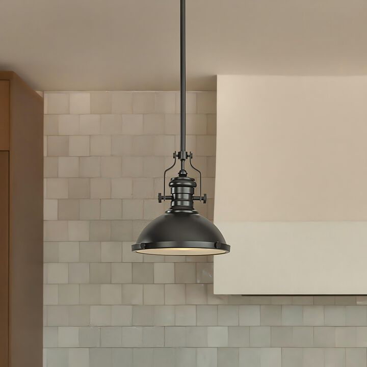 1-Light 13" Modern Industrial Matte Black Single Dome Pendant Light for Kitchen Island