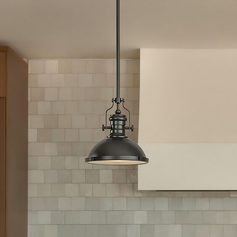 1-Light 13" Modern Industrial Matte Black Single Dome Pendant Light for Kitchen Island image number 1