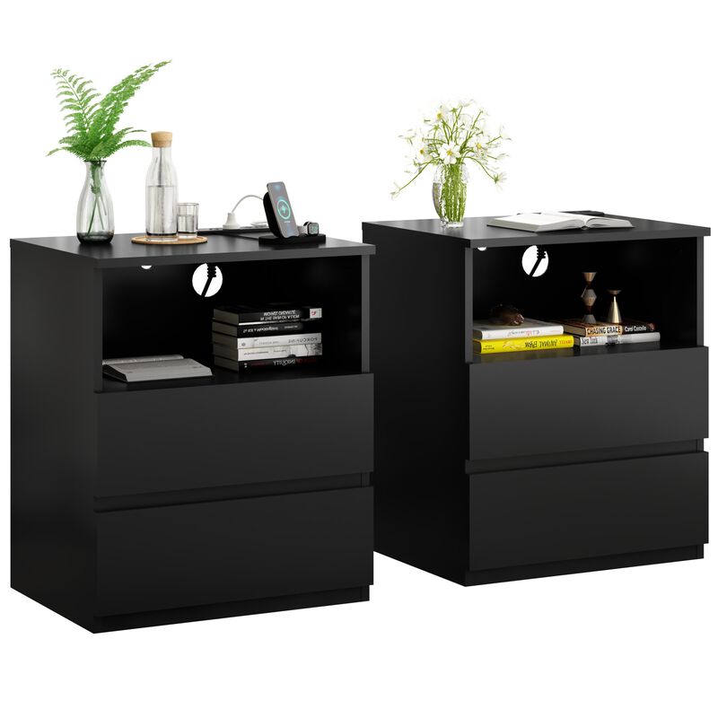 GOODSILO Set of 2 Practical End Tables with Fast USB C Charging Station, Sofa Side Tables with 2 Drawers & Large Storage for Living Room, Bedroom, Office image number 0