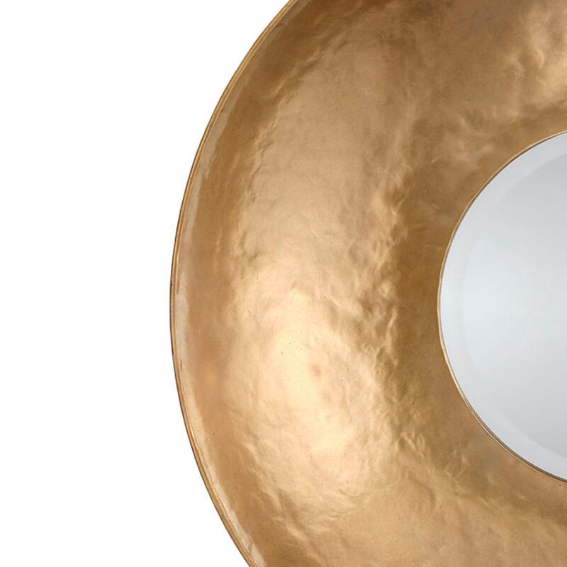 Rea Decorative Wall Mirror, 27 Inch Round Burnished Gold Frame - Benzara