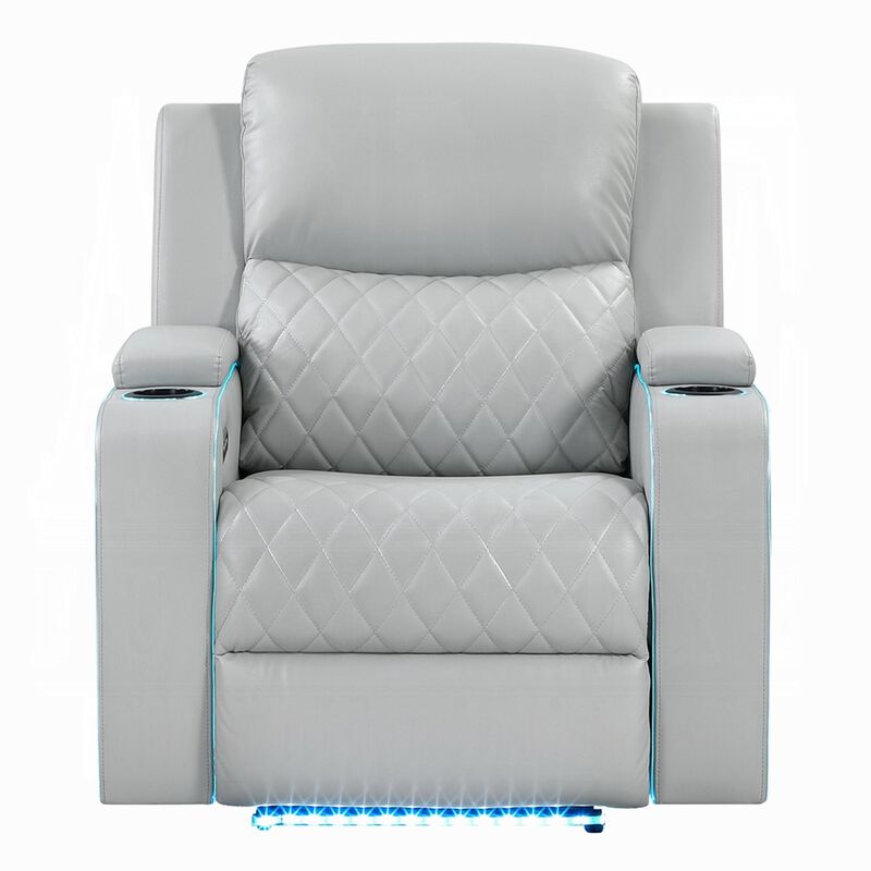 Ely Power Motion Reclining Chair with LED, Light Gray Synthetic Leather image number 2