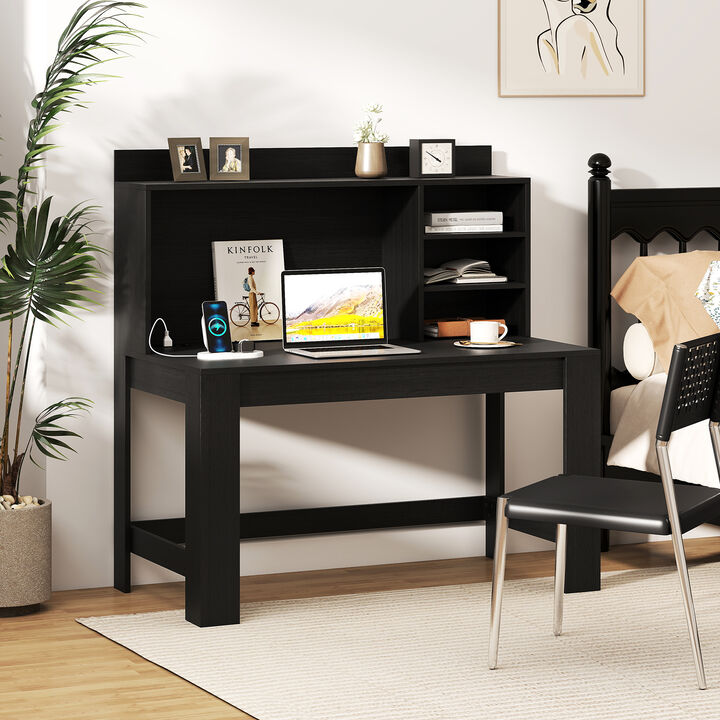 Modern Computer Desk with Hutch and Storage Shelves for Home Office or Study Room