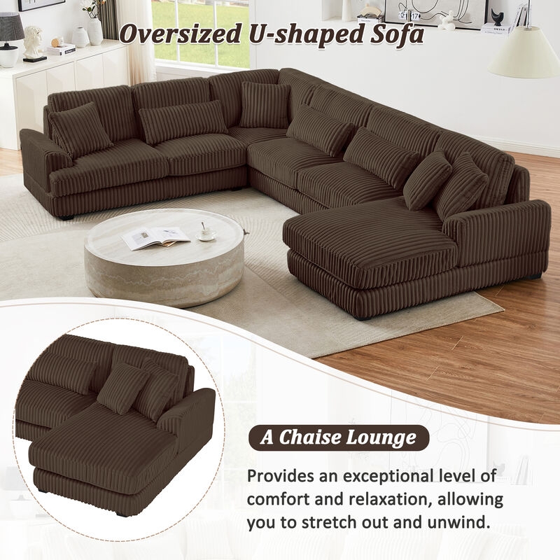 Defbux Oversized U‑Shaped Corduroy Sectional Sofa image number 3