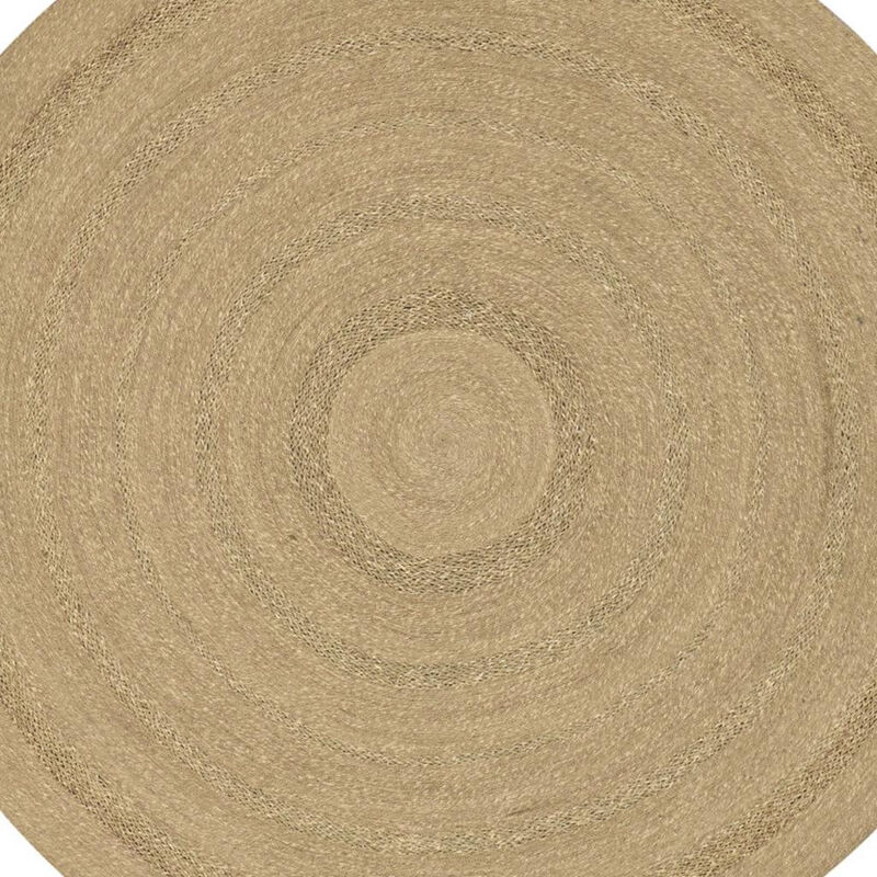 HomeRoots 8' Natural And Brown Round Handmade Indoor Outdoor Area Rug image number 3