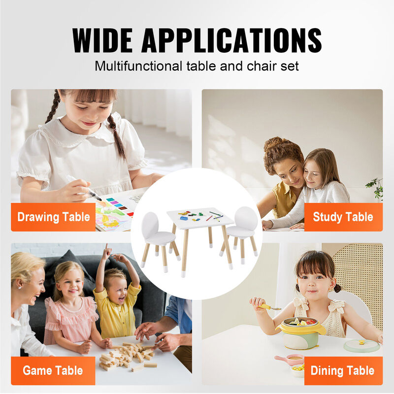 Toddler Table and Chair Set with 1 Table and 2 Chairs for Multi-Activity Use