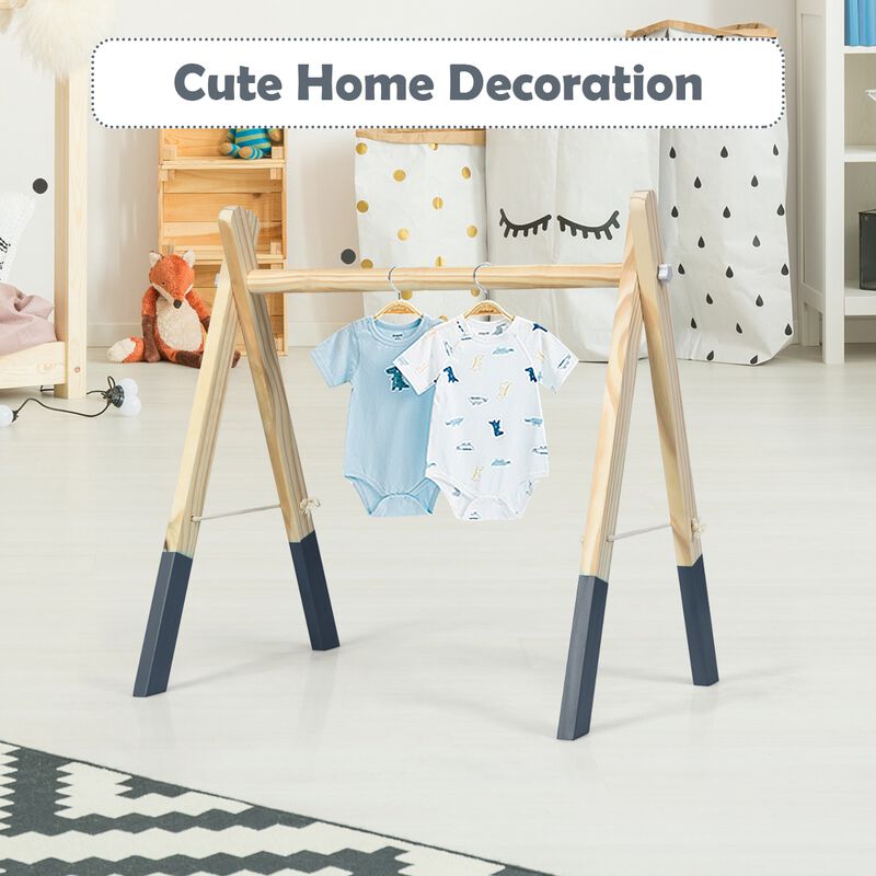 Portable 3-Wooden Baby Activity Gym with Hanging Bar and Teething Toys for Exercise