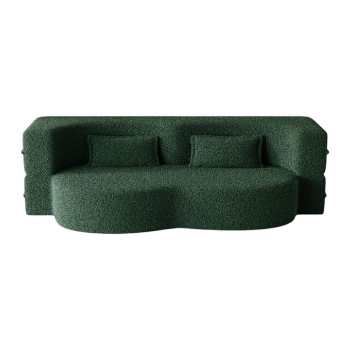 Modern Floor Sofa with 2 Pillows, Convertible Foam Sleeper Sofa Bed for Living Room