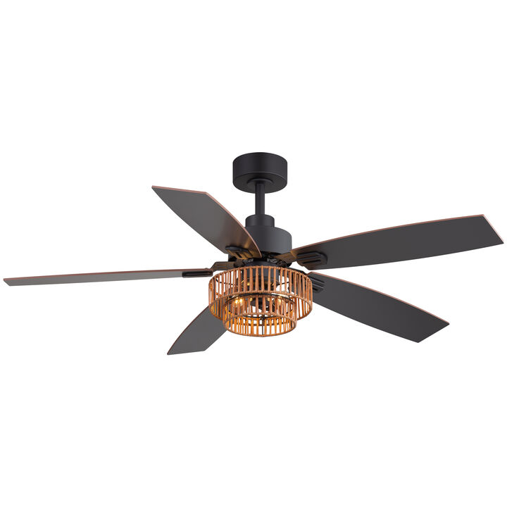 Breezary 52" Ceiling Fan with Lights,Wood Blades, Remote Control, 6 Speeds