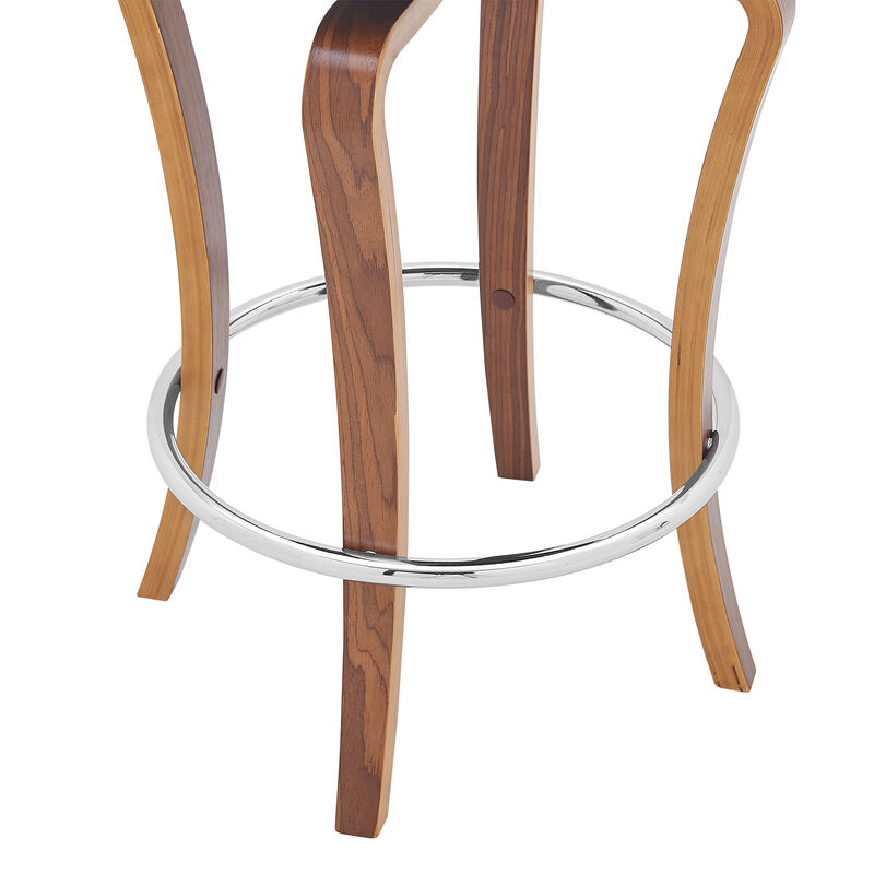 Grady Swivel Gray Faux Leather and Walnut Wood Bar Stool