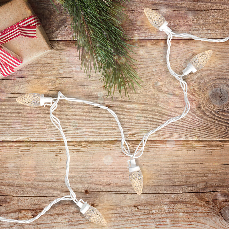 50 Count Warm White LED C7 Faceted Christmas Lights  20.25 ft White Wire image number 1