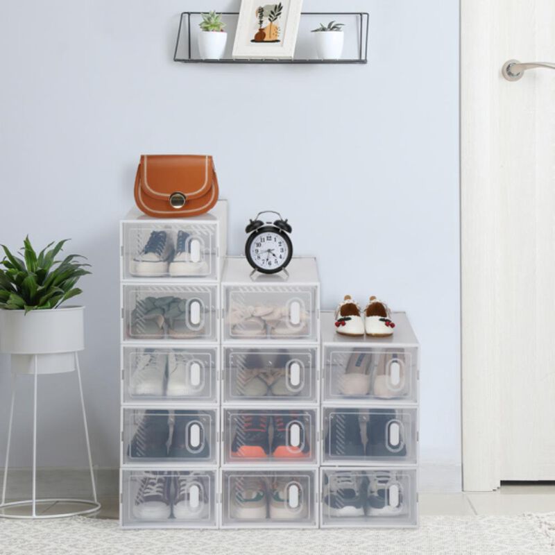 Shoe Storage Boxes 12-Pack – Clear, Stackable Organizers for Shoes and Accessories