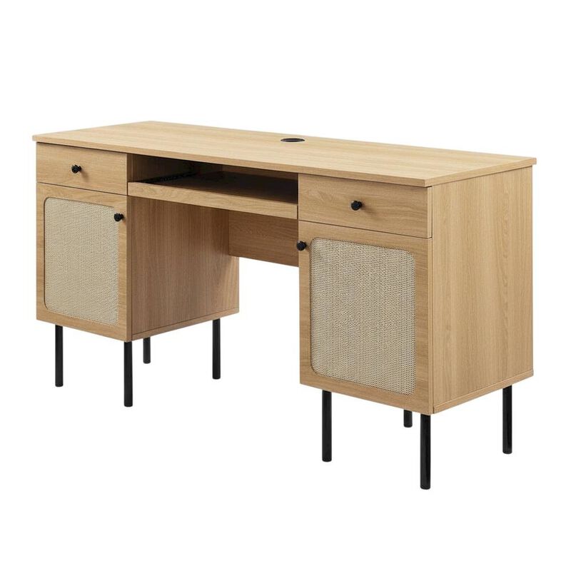 Modern Office Desk In Neutral Finish With Spacious Work Surface image number 0