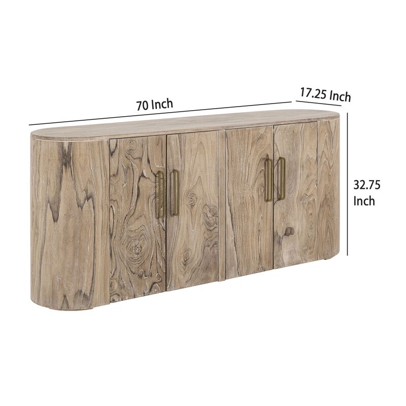 Eray Sideboard Buffet Cabinet, 4 Doors, Light Brown Teak, Mango Wood,