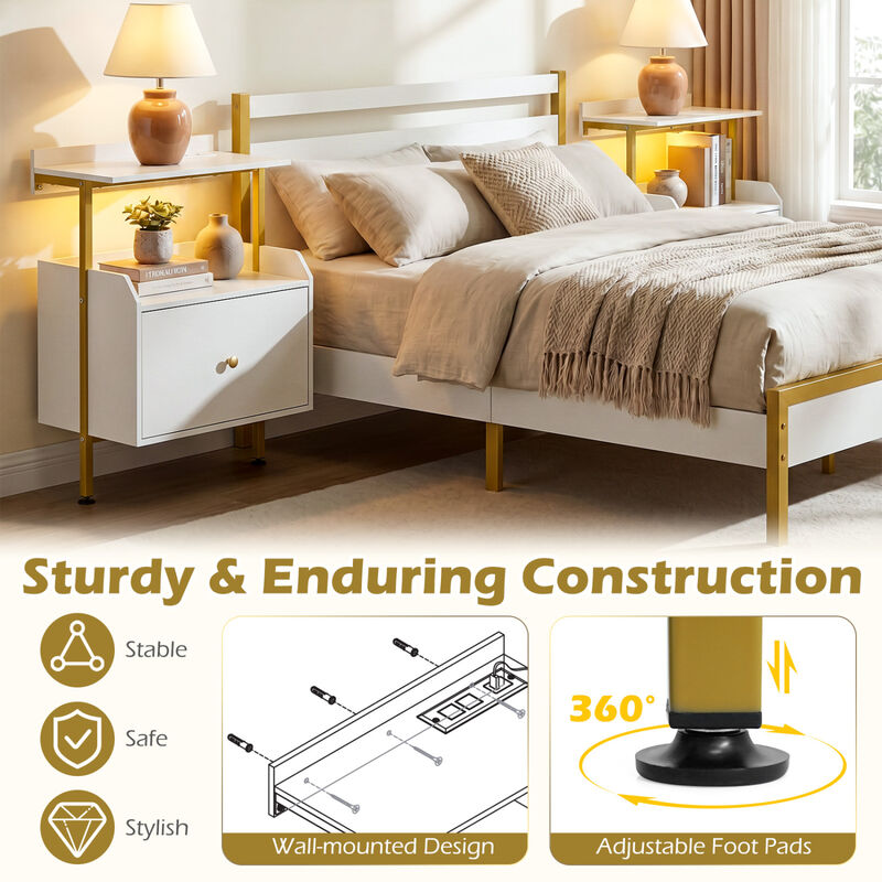 Wall-Mounted Nightstand with LED Lights and Charging Station for Bedroom image number 3