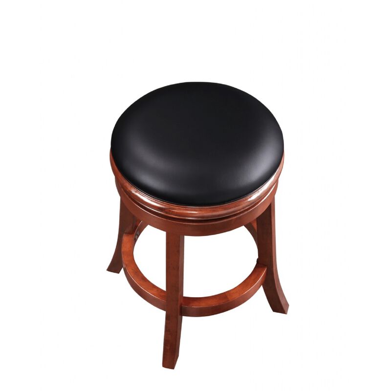 Sabi 24 inch Swivel Counter Stool, Solid Wood, Faux Leather, Brown, Black - Benzara