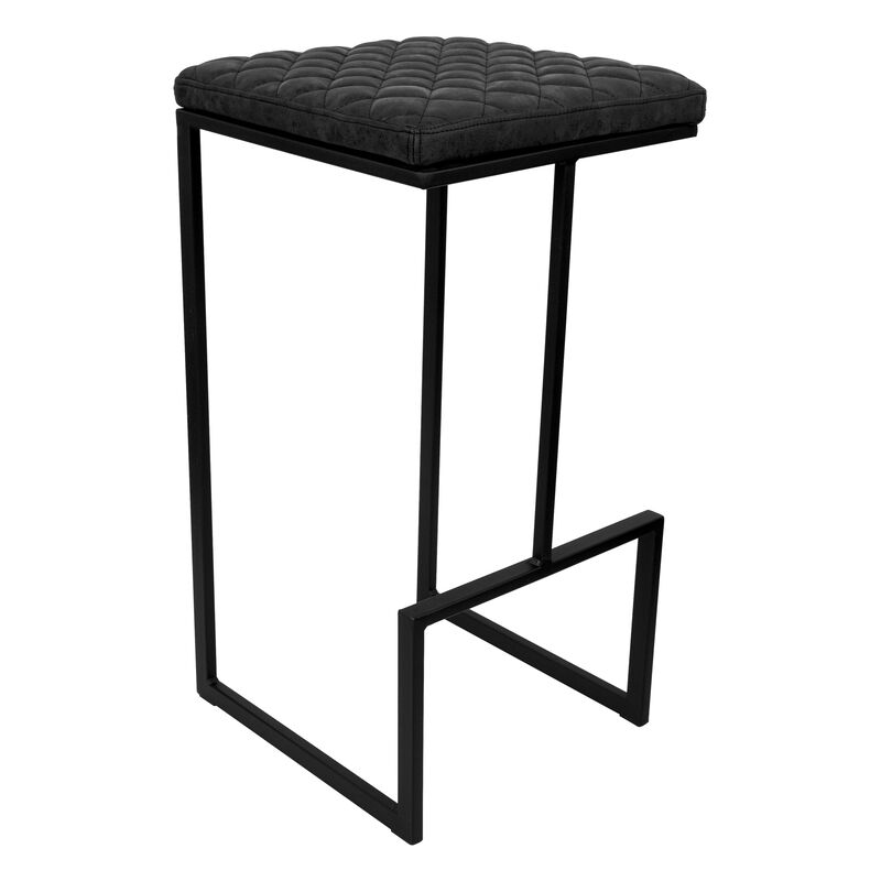 LeisureMod Bar Stool Upholstered in Leather with Diamond-Shaped Stitch Design and Powder-Coated Metal Sled Base for Modern Home, Kitchen, Bars Quincy Collection