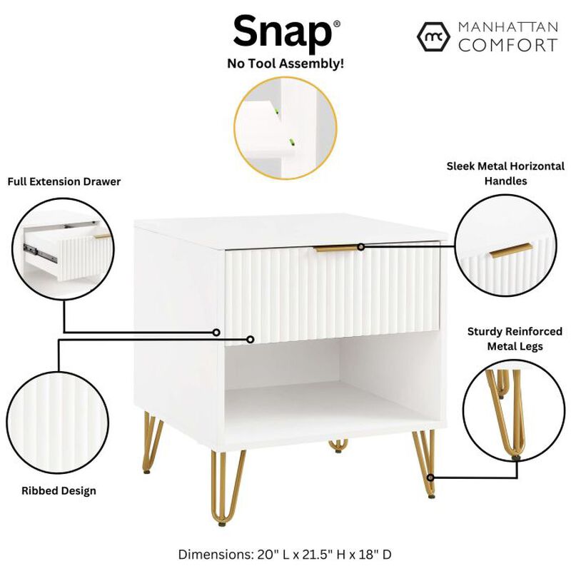 Dumbo 1-Drawer Nightstands in White (Set of 2)